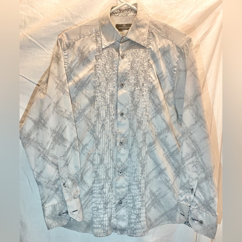 Bugachi Uomo Designer Button Down Medium Men’s Silver Shirt